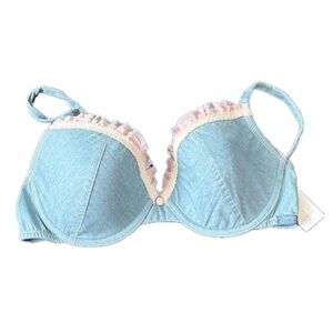 Jessica Simpson Denim Blue Bra with Pink Accents